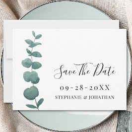 Minimale Eukalyptus-Hochzeit Sichern Sie die Datum Save The Date