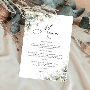 Minimale Eukalyptus-Hochzeitsmenü Einladung