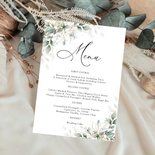 Minimale Eukalyptus-Hochzeitsmenü Einladung