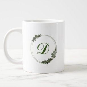 Minimale Eukalyptus-Illustration Grün Monogramm Jumbo-Tasse