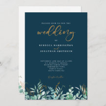 Minimale Eukalyptus Leaf Gold Navy Hochzeit
