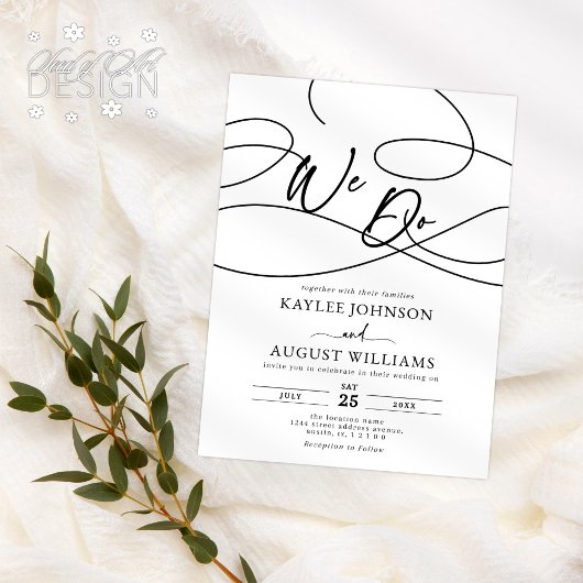 Minimale Extravagante Script "We Do" Kalligraphie Einladung