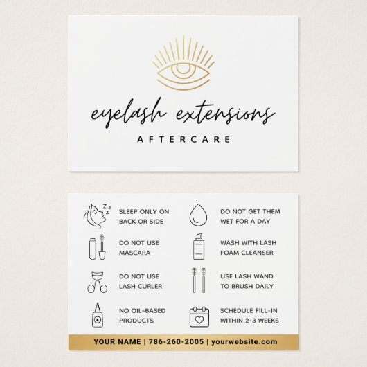 Minimale Eyelash-Erweiterungen Lash Aftercare Card (Vorne & Hinten)