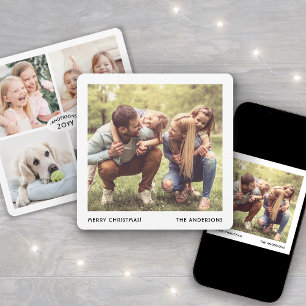 Minimale Familienname & Jahr Weihnachtsfoto-Collag Feiertagskarte