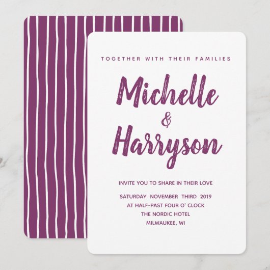 Minimale Farbe | LILA | Einladung zur Hochzeit (Vorne/Hinten)
