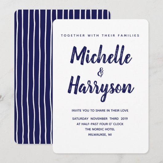 Minimale Farbe | Navy Blue | Einladung zur Hochzei (Vorne/Hinten)