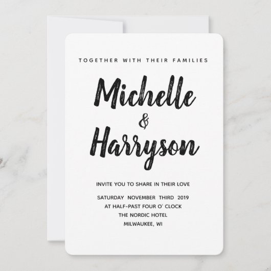 Minimale Farbe | Schwarz | Einladung zur Hochzeit (Vorderseite)