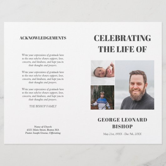 Minimale Feier des Foto-Beerdigungsprogramms (Vorderseite)