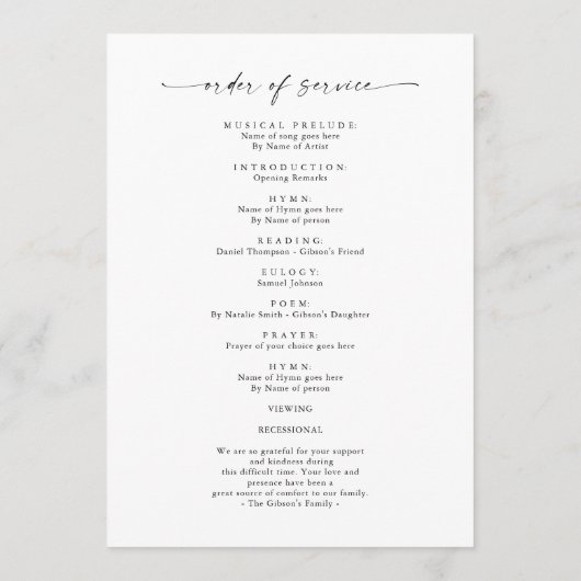 Minimale Feier des Foto-Beerdigungsprogramms Programm (Rückseite)