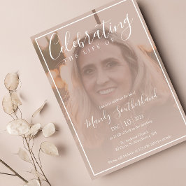 Minimale Feier des Lebens Elegantes Script-Foto Einladung