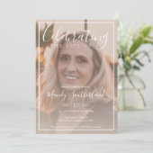 Minimale Feier des Lebens Elegantes Script-Foto Einladung (Stehend Vorderseite)