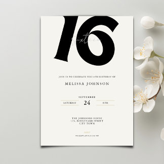 Minimale fette Typografie süße 16. Geburtstag  Einladung