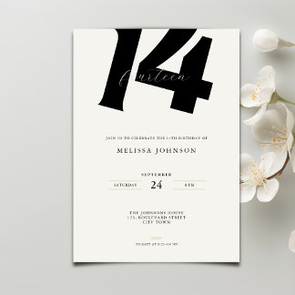 Minimale fette Typografie zum 14. Geburtstag  Einladung