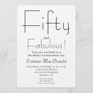 Minimale Fifty and Fabulous 50. Geburtstagsfeier Einladung