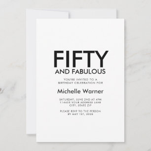 Minimale Fifty and Fabulous 50. Geburtstagsfeier Einladung