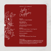 Minimale florale botanische Ruby Red Wedding Programm (Vorderseite)