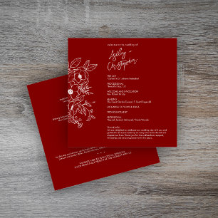 Minimale florale botanische Ruby Red Wedding Programm