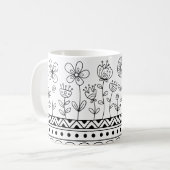 Minimale Florale Folk Muster Tasse – Boho Linienku (Vorderseite Links)