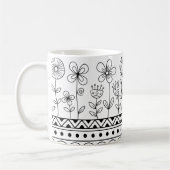 Minimale Florale Folk Muster Tasse – Boho Linienku (Links)