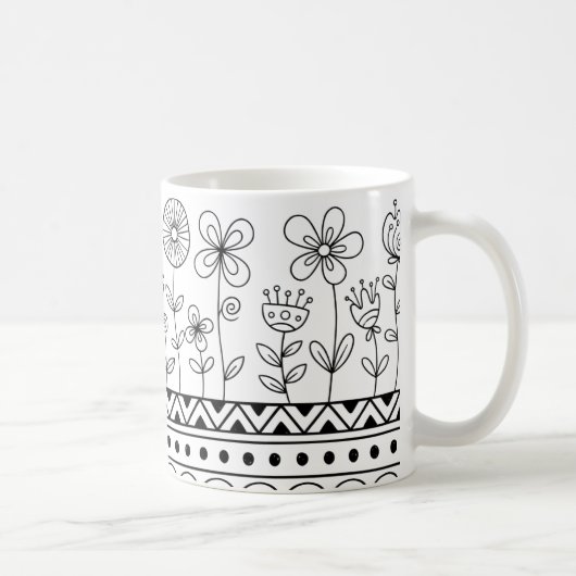 Minimale Florale Folk Muster Tasse – Boho Linienku (Rechts)