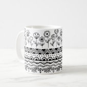 Minimale Florale Folk Pattern Tasse – Boho Linienk (Vorderseite Links)