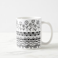 Minimale Florale Folk Pattern Tasse – Boho Linienk
