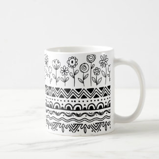 Minimale Florale Folk Pattern Tasse – Boho Linienk
