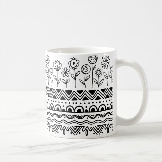 Minimale Florale Folk Pattern Tasse – Boho Linienk (Rechts)