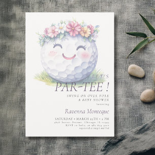 Minimale florale Golfball-Baby-Shower 'Let's Par-T Einladung