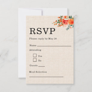 Minimale Florale Hochzeits-RSVP-Karte Pfirsich Kor RSVP Karte