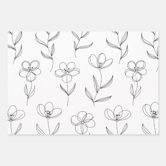 Minimale Florale Linienkunst Geschenkpapier Set (Vorderseite)