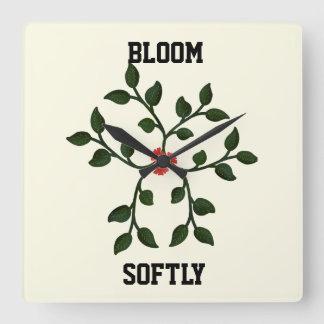 Minimale Florale Reben-Dekoration  | Elegante Bota Quadratische Wanduhr