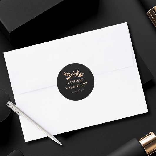 Minimale florale schwarze botanische  runder aufkleber