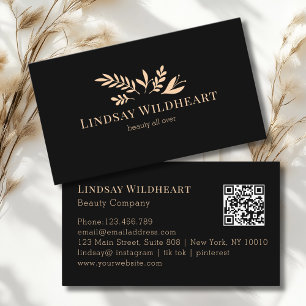Minimale Florale Schwarze Botanische Schönheit QR- Visitenkarte
