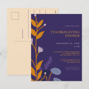 Minimale Florale Thanksgiving-Dinner-Einladung Feiertagspostkarte
