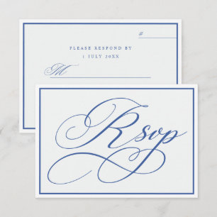 Minimale Flourish-Kalligrafie Blaue Weiße Hochzeit RSVP Karte