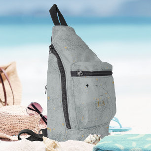 Minimale Flugzeuglage Gray Gold Monogram Travel Crossbody Bag