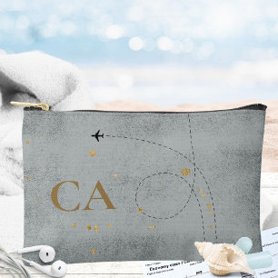 Minimale Flugzeuglage Gray Gold Monogram Travel Zubehörtasche
