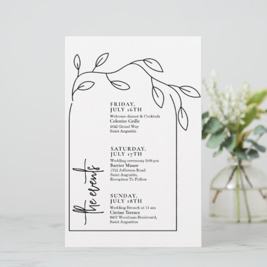 Minimale Foliage Arch Hochzeitsereignisse Zeitleis (Stehend Vorderseite)