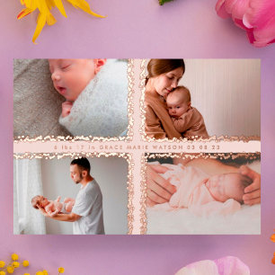 minimale Folien-Fotocollage-Baby-Geburtsanzeige Folieneinladung