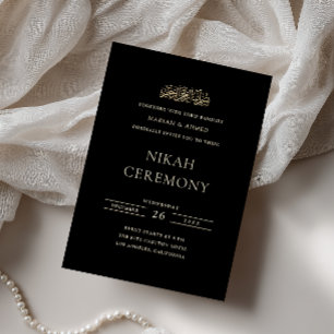 Minimale formelle Goldschrift schwarze Nikah-Zerem Einladung