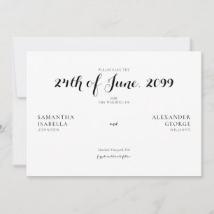 Minimale formelle schwarze und weiße zeitlose Hoch Save The Date