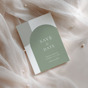 Minimale formelle Skript-Sage-Grün-Bogen-Boho-Hoch Save The Date