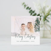 Minimale Foto-Fröhliche Weihnachten Grüne Schrift (Stehend Vorderseite)