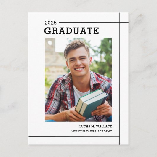 Minimale Foto Graduation Party für moderne Schreib Einladungspostkarte (Vorderseite)