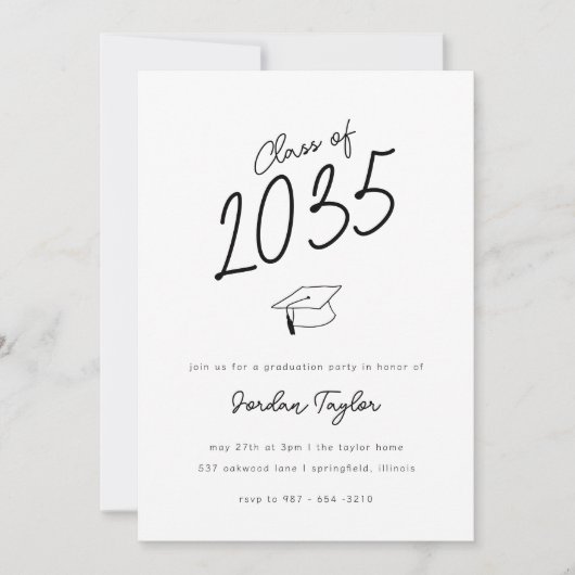 Minimale Foto Graduation Party Schwarz/Weiß Einladung (Vorderseite)