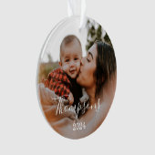 Minimale Foto-Individuelle Name-Skript & Jahr Ornament (Vorderseite)