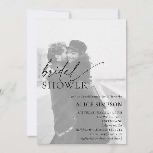 Minimale Foto Script Bridal Dusche Einladung (Vorderseite)