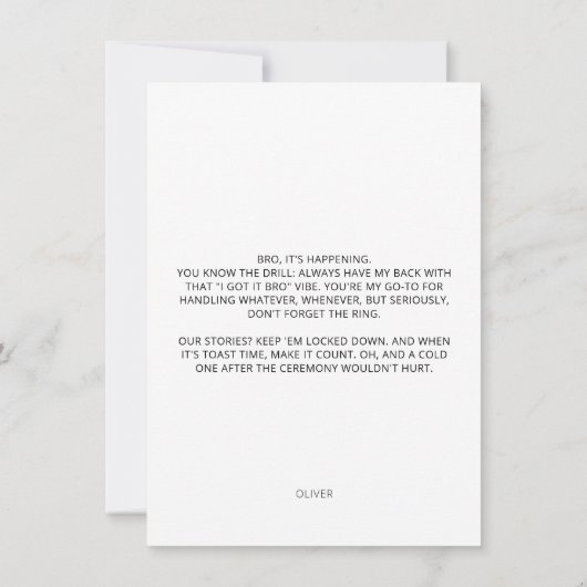 Minimale Foto Trauzeuge Vorschlagskarte Einladung (Rückseite)