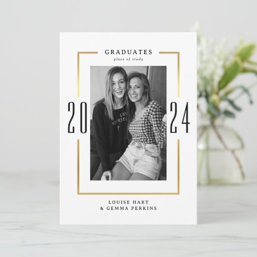 Minimale FotoCollage Joint Graduation Party Einladung (Stehend Vorderseite)